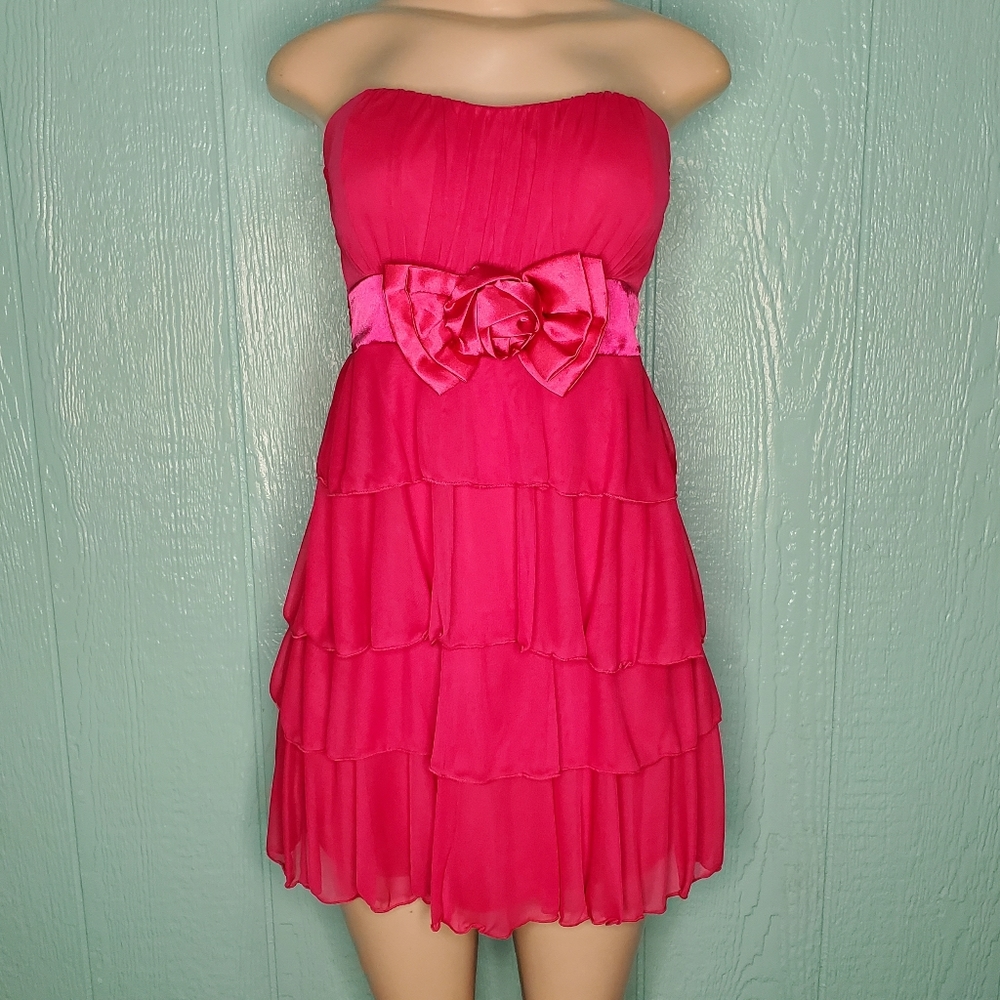 ❤ NWOT Fiushia strapless flowy ruffles tie sheer wedding parties Size M